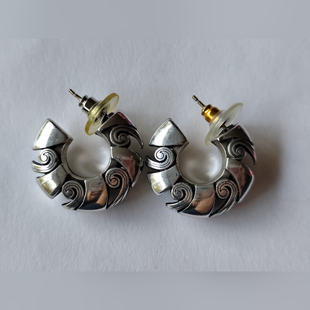 Vintage BRIGHTON SILVER HOOP EARRINGS
